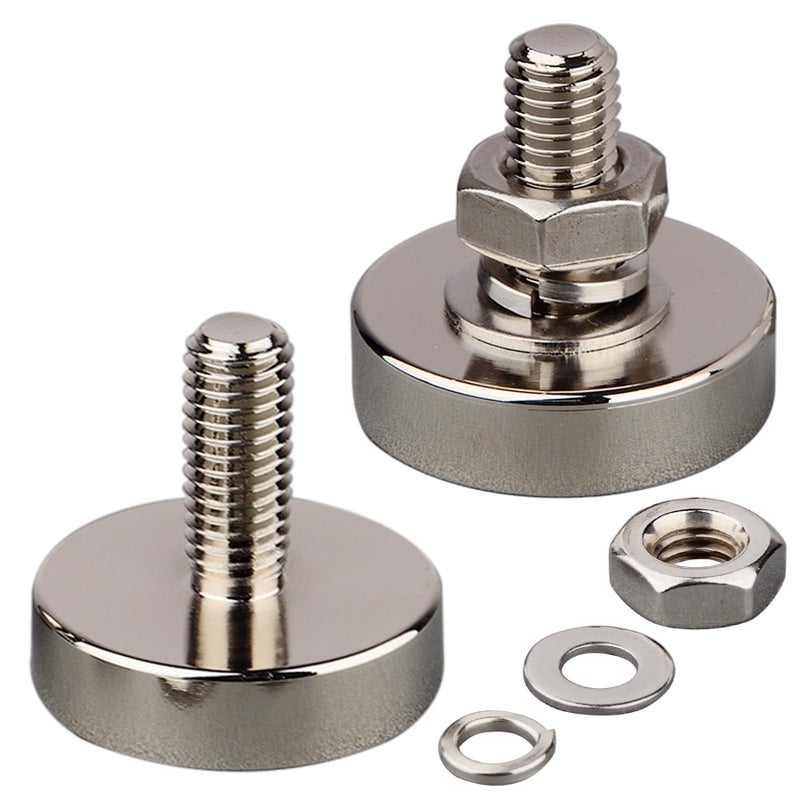 MUTUACTOR Neodymium Pot Magnets Heavy Duty,2PCS Anti-Broken Permanent Rare Earth Magnets with M8 Male Threaded,100lbs Mounting Magnets for DIY Tool Brackets LED Lights,Machine Processing,Solar Panels - Image 1